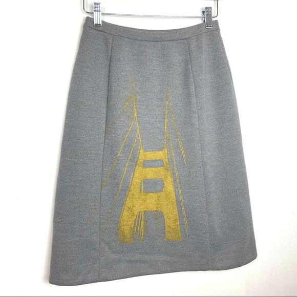 Vintage Gray Skirt with Golden Gate Bridge Screen-print in Gold - Picture 1 of 6